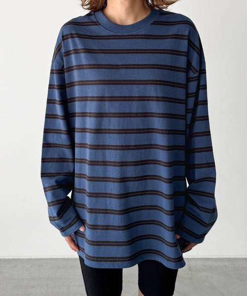 CANAL JEAN（キャナルジーン）の「El mar　ボーダーオーバーロングTシャツ（Tシャツ/カットソー・レディース・ブルー/グレー・ONE SIZE）」の9枚目の写真