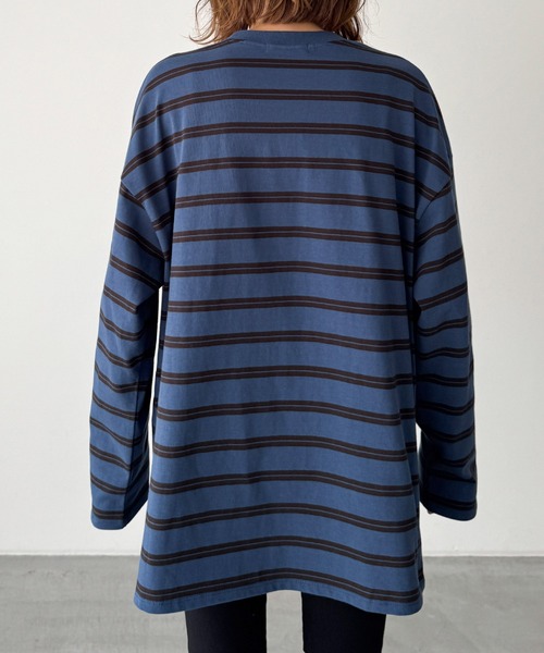 CANAL JEAN（キャナルジーン）の「El mar　ボーダーオーバーロングTシャツ（Tシャツ/カットソー・レディース・ブルー/グレー・ONE SIZE）」の11枚目の写真