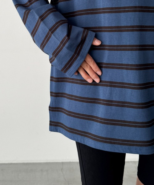 CANAL JEAN（キャナルジーン）の「El mar　ボーダーオーバーロングTシャツ（Tシャツ/カットソー・レディース・ブルー/グレー・ONE SIZE）」の13枚目の写真