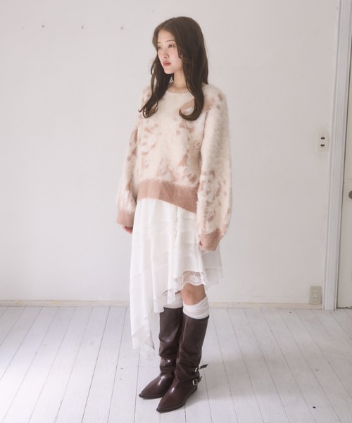 mellowneon（メロウネオン）の「ローズニュアンスデザインニット（ニット/セーター・レディース・ベージュ/サックスブルー・FREE）」の13枚目の写真