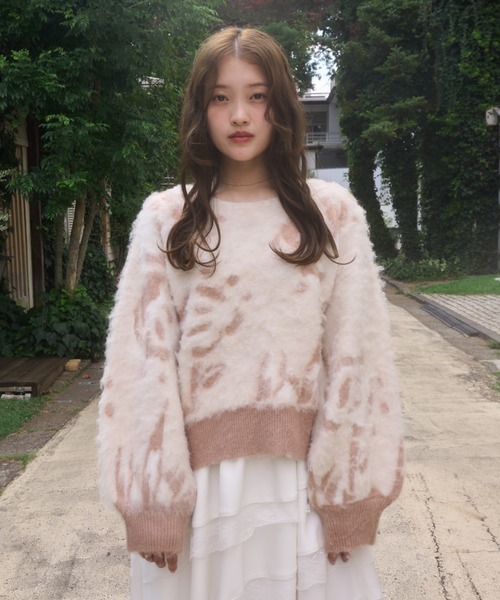 mellowneon（メロウネオン）の「ローズニュアンスデザインニット（ニット/セーター・レディース・ベージュ/サックスブルー・FREE）」の10枚目の写真