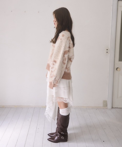 mellowneon（メロウネオン）の「ローズニュアンスデザインニット（ニット/セーター・レディース・ベージュ/サックスブルー・FREE）」の14枚目の写真