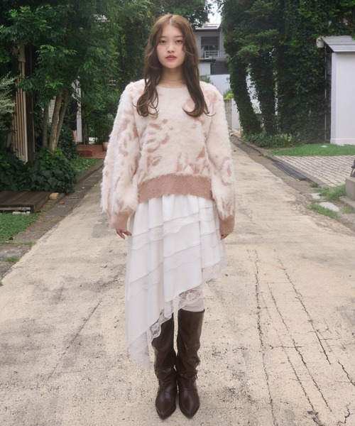 mellowneon（メロウネオン）の「ローズニュアンスデザインニット（ニット/セーター・レディース・ベージュ/サックスブルー・FREE）」の21枚目の写真