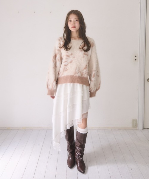 mellowneon（メロウネオン）の「ローズニュアンスデザインニット（ニット/セーター・レディース・ベージュ/サックスブルー・FREE）」の12枚目の写真