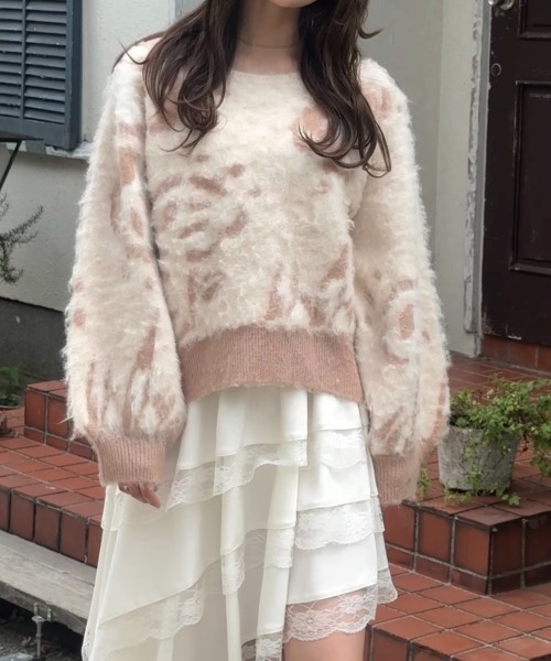 mellowneon（メロウネオン）の「ローズニュアンスデザインニット（ニット/セーター・レディース・ベージュ/サックスブルー・FREE）」の22枚目の写真