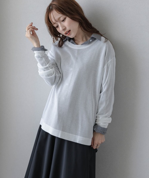 Lajour(ラジュール)の「【日本製】シアーニットプルオーバー(Tシャツ/カットソー・レディース・ホワイト/ブラック/ネイビー/モカ・フリー)」の2枚目の写真