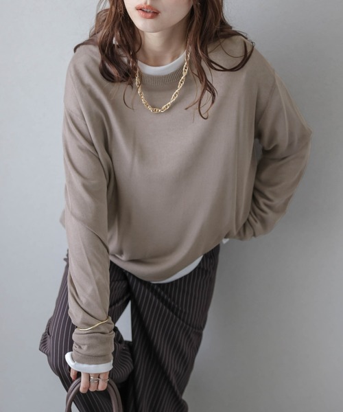 Lajour(ラジュール)の「【日本製】シアーニットプルオーバー(Tシャツ/カットソー・レディース・ホワイト/ブラック/ネイビー/モカ・フリー)」の3枚目の写真