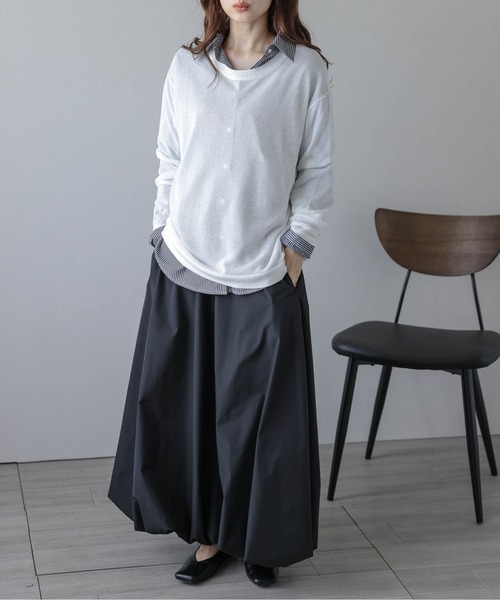 Lajour(ラジュール)の「【日本製】シアーニットプルオーバー(Tシャツ/カットソー・レディース・ホワイト/ブラック/ネイビー/モカ・フリー)」の6枚目の写真