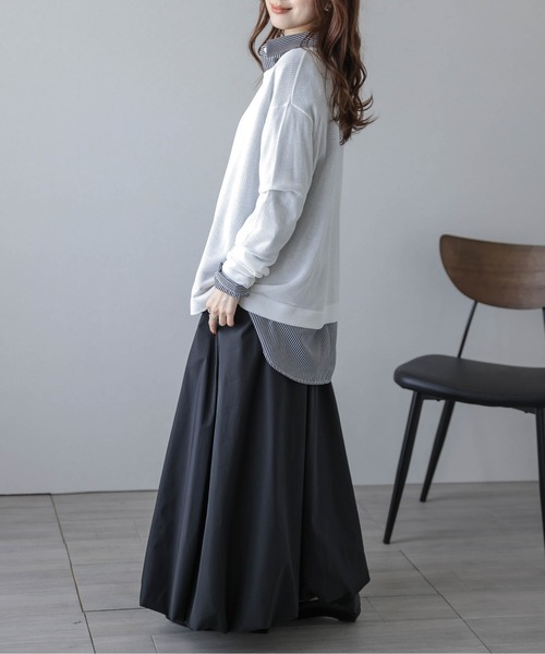 Lajour(ラジュール)の「【日本製】シアーニットプルオーバー(Tシャツ/カットソー・レディース・ホワイト/ブラック/ネイビー/モカ・フリー)」の7枚目の写真