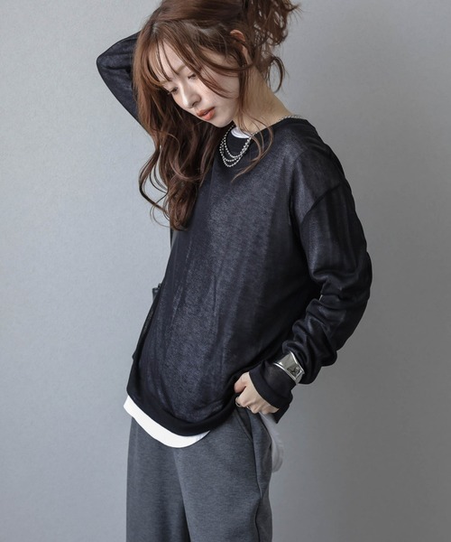 Lajour(ラジュール)の「【日本製】シアーニットプルオーバー(Tシャツ/カットソー・レディース・ホワイト/ブラック/ネイビー/モカ・フリー)」の9枚目の写真