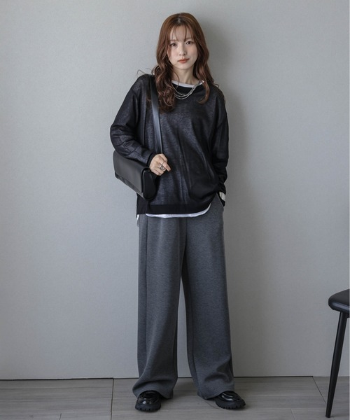 Lajour(ラジュール)の「【日本製】シアーニットプルオーバー(Tシャツ/カットソー・レディース・ホワイト/ブラック/ネイビー/モカ・フリー)」の11枚目の写真