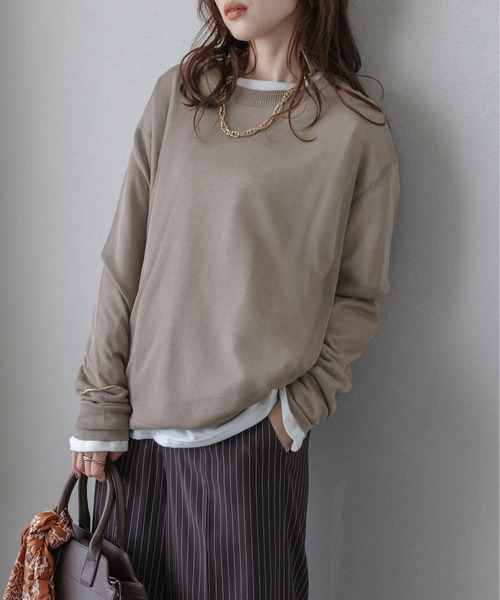 Lajour(ラジュール)の「【日本製】シアーニットプルオーバー(Tシャツ/カットソー・レディース・ホワイト/ブラック/ネイビー/モカ・フリー)」の12枚目の写真