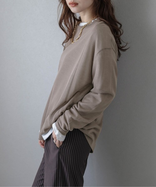 Lajour(ラジュール)の「【日本製】シアーニットプルオーバー(Tシャツ/カットソー・レディース・ホワイト/ブラック/ネイビー/モカ・フリー)」の13枚目の写真