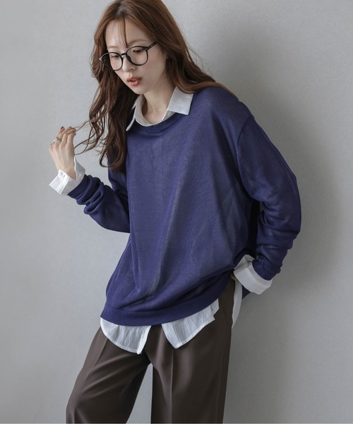 Lajour(ラジュール)の「【日本製】シアーニットプルオーバー(Tシャツ/カットソー・レディース・ホワイト/ブラック/ネイビー/モカ・フリー)」の17枚目の写真