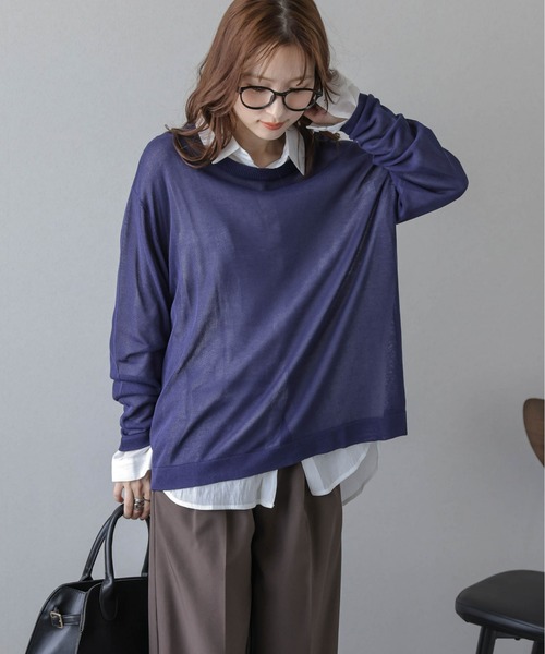 Lajour(ラジュール)の「【日本製】シアーニットプルオーバー(Tシャツ/カットソー・レディース・ホワイト/ブラック/ネイビー/モカ・フリー)」の18枚目の写真