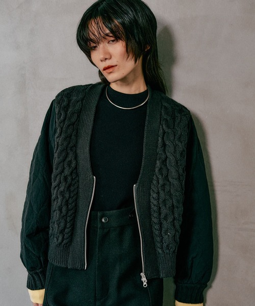 3.5ゲージキルトコンビZIPカーディガン 590724（カーディガン/ボレロ