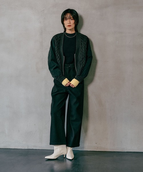 3.5ゲージキルトコンビZIPカーディガン 590724（カーディガン/ボレロ