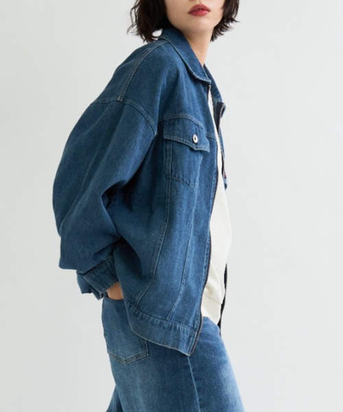 A.D.C.L.(エーディーシーエル)の「ジップ仕様 オーバーサイズ ビックシルエット デニムジャケット(Gジャン)(デニムジャケット・レディース・ブラック/ブルー・M/L)」の1枚目の写真