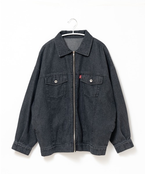 A.D.C.L.(エーディーシーエル)の「ジップ仕様 オーバーサイズ ビックシルエット デニムジャケット(Gジャン)(デニムジャケット・レディース・ブラック/ブルー・M/L)」の2枚目の写真