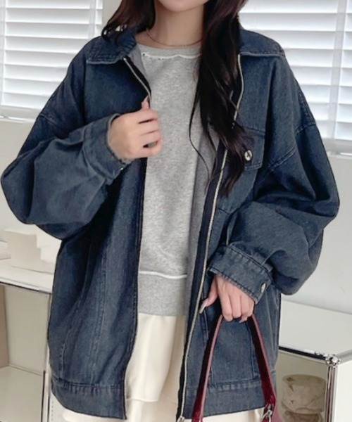 A.D.C.L.(エーディーシーエル)の「ジップ仕様 オーバーサイズ ビックシルエット デニムジャケット(Gジャン)(デニムジャケット・レディース・ブラック/ブルー・M/L)」の12枚目の写真