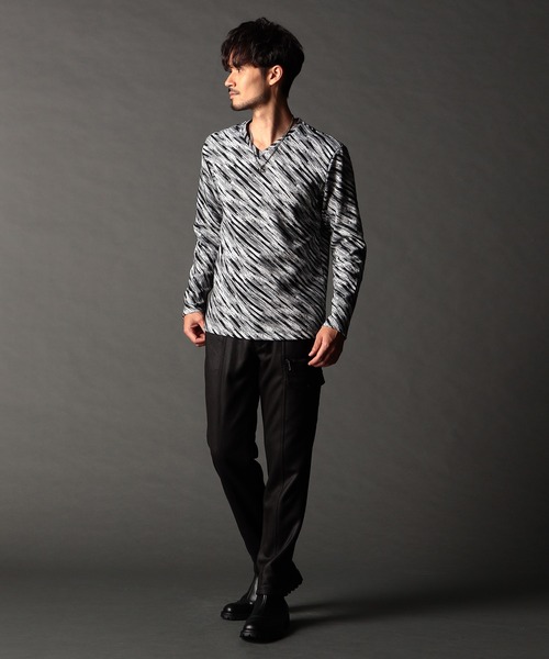 ニコルクラブフォーメン（NICOLE CLUB FOR MEN）/バイアスブリスタージャカード Vネックプルオーバー バイアスブリスタージャカード Vネックプルオーバー（Tシャツ