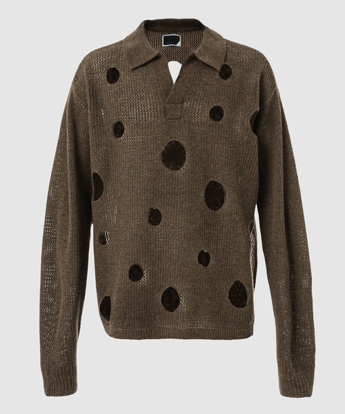 PHINGERIN（フィンガリン）の「HOLE KNIT SKIPPER（ニット/セーター・メンズ・ブラック/ブラウン/サックスブルー・L）」の2枚目の写真