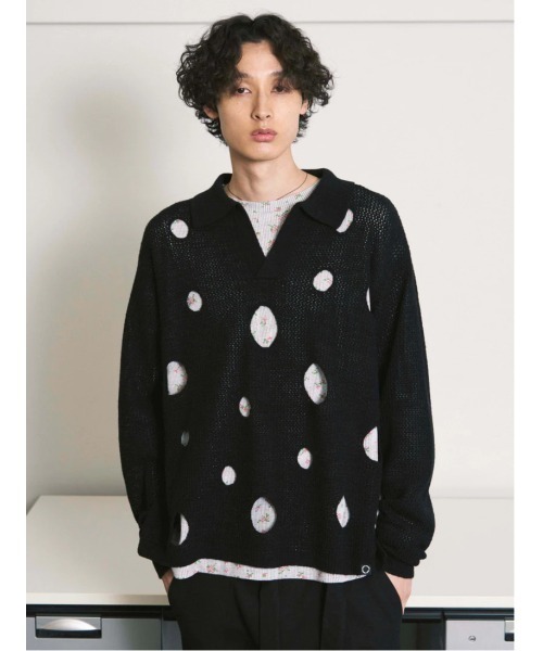 PHINGERIN（フィンガリン）の「HOLE KNIT SKIPPER（ニット/セーター・メンズ・ブラック/ブラウン/サックスブルー・L）」の9枚目の写真