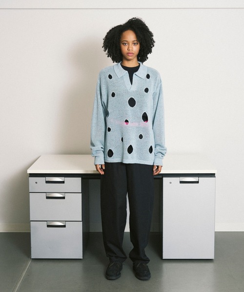 PHINGERIN（フィンガリン）の「HOLE KNIT SKIPPER（ニット/セーター・メンズ・ブラック/ブラウン/サックスブルー・L）」の5枚目の写真