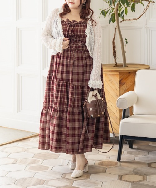 CLETTE(クレット)の「CLETTEオリジナルパッチワークチェックワンピース(ワンピース・レディース・ブラウン/ブラック/ワイン・LL/4L/3L)」の3枚目の写真