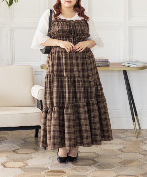 CLETTE(クレット)の「CLETTEオリジナルパッチワークチェックワンピース(ワンピース・レディース・ブラウン/ブラック/ワイン・LL/4L/3L)」の12枚目の写真