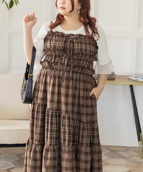 CLETTE(クレット)の「CLETTEオリジナルパッチワークチェックワンピース(ワンピース・レディース・ブラウン/ブラック/ワイン・LL/4L/3L)」の15枚目の写真
