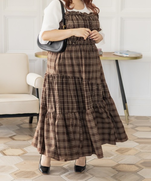 CLETTE(クレット)の「CLETTEオリジナルパッチワークチェックワンピース(ワンピース・レディース・ブラウン/ブラック/ワイン・LL/4L/3L)」の13枚目の写真