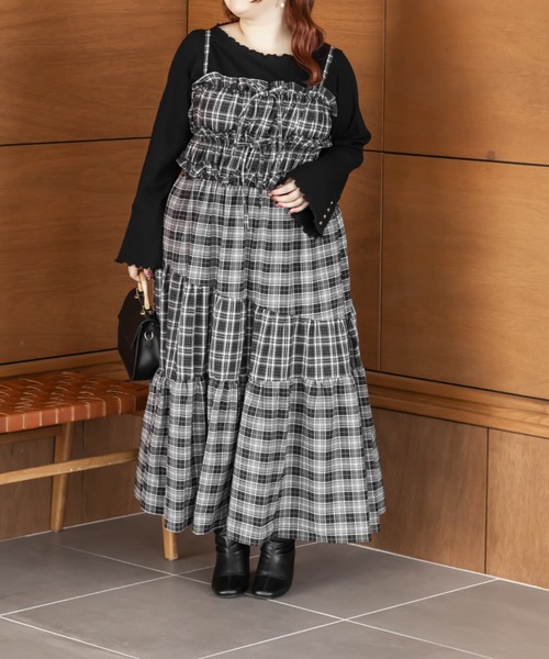 CLETTE(クレット)の「CLETTEオリジナルパッチワークチェックワンピース(ワンピース・レディース・ブラウン/ブラック/ワイン・LL/4L/3L)」の5枚目の写真