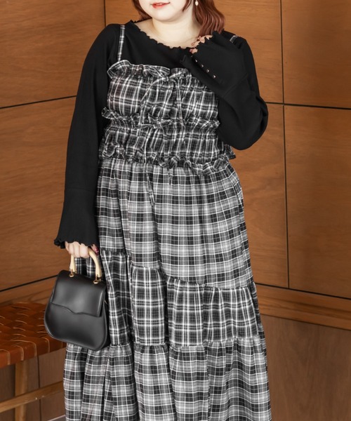 CLETTE(クレット)の「CLETTEオリジナルパッチワークチェックワンピース(ワンピース・レディース・ブラウン/ブラック/ワイン・LL/4L/3L)」の6枚目の写真