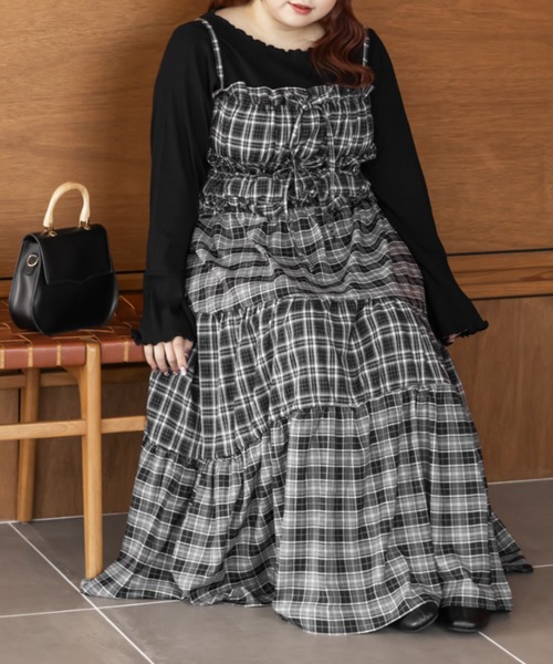 CLETTE(クレット)の「CLETTEオリジナルパッチワークチェックワンピース(ワンピース・レディース・ブラウン/ブラック/ワイン・LL/4L/3L)」の8枚目の写真