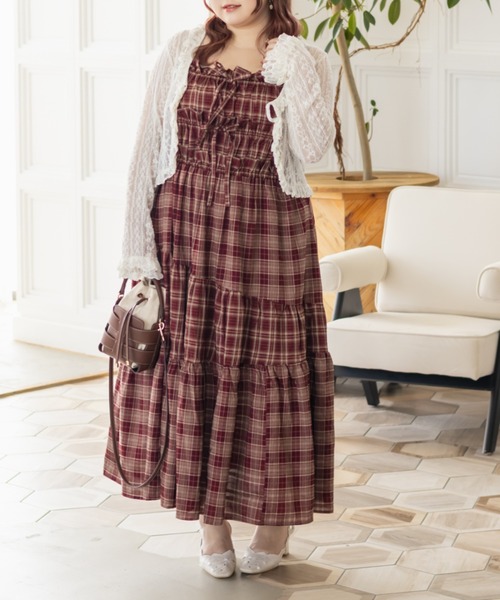 CLETTE(クレット)の「CLETTEオリジナルパッチワークチェックワンピース(ワンピース・レディース・ブラウン/ブラック/ワイン・LL/4L/3L)」の19枚目の写真