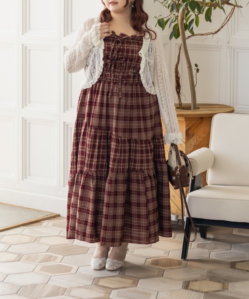CLETTE(クレット)の「CLETTEオリジナルパッチワークチェックワンピース(ワンピース・レディース・ブラウン/ブラック/ワイン・LL/4L/3L)」の18枚目の写真