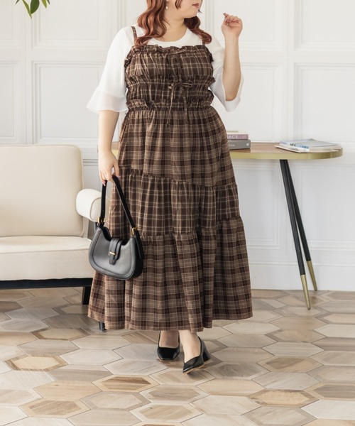 CLETTE(クレット)の「CLETTEオリジナルパッチワークチェックワンピース(ワンピース・レディース・ブラウン/ブラック/ワイン・LL/4L/3L)」の11枚目の写真