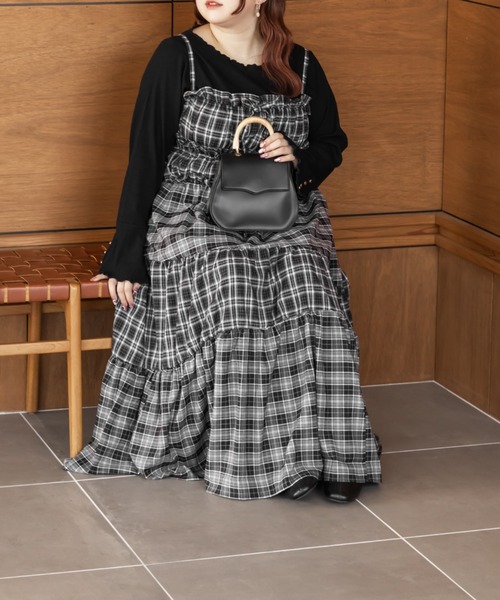 CLETTE(クレット)の「CLETTEオリジナルパッチワークチェックワンピース(ワンピース・レディース・ブラウン/ブラック/ワイン・LL/4L/3L)」の7枚目の写真