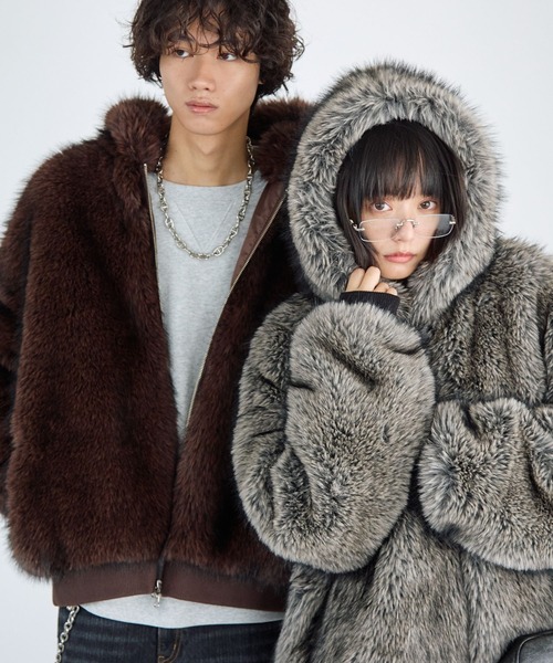 PBLIM（ページボーイリム）の「《UNISEX》ファーフードブルゾン（ブルゾン・レディース・ブラウン/グレー・FREE）」の16枚目の写真