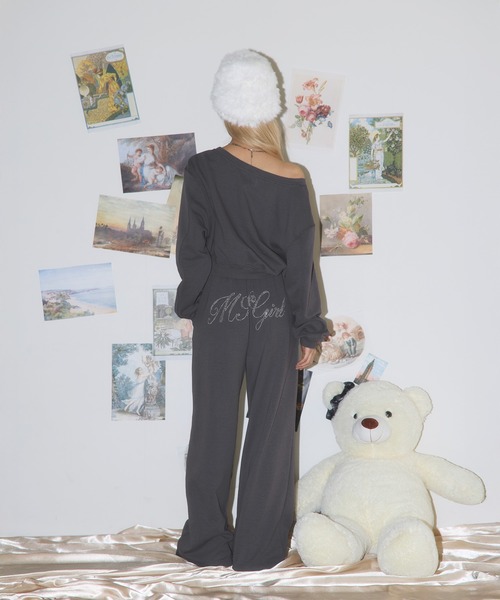 セール】ワンショルダーラインストーン入りセットアップ【スウェット