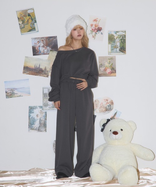 セール】ワンショルダーラインストーン入りセットアップ【スウェット