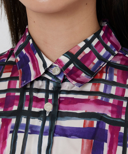 NARACAMICIE（ナラカミーチェ）の「【NARACAMICIE】【セットアップ対応】ビッグチェック柄サテン長袖シャツ衿ブラウス（シャツ/ブラウス・レディース・グリーン/ピンク・M/L/S）」の8枚目の写真