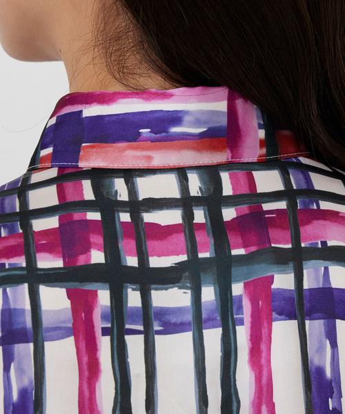 NARACAMICIE（ナラカミーチェ）の「【NARACAMICIE】【セットアップ対応】ビッグチェック柄サテン長袖シャツ衿ブラウス（シャツ/ブラウス・レディース・グリーン/ピンク・M/L/S）」の9枚目の写真