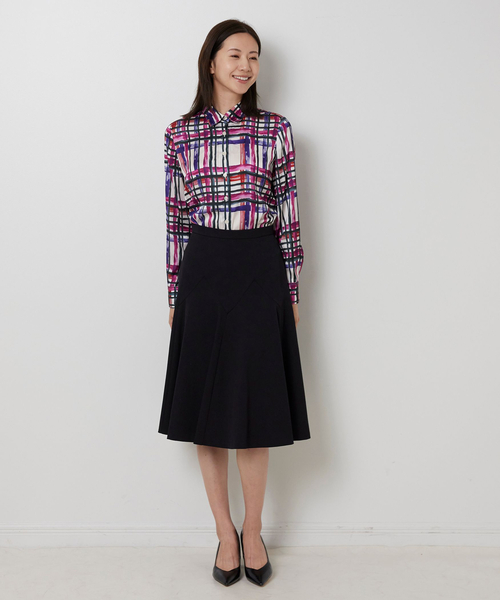 NARACAMICIE（ナラカミーチェ）の「【NARACAMICIE】【セットアップ対応】ビッグチェック柄サテン長袖シャツ衿ブラウス（シャツ/ブラウス・レディース・グリーン/ピンク・M/L/S）」の14枚目の写真