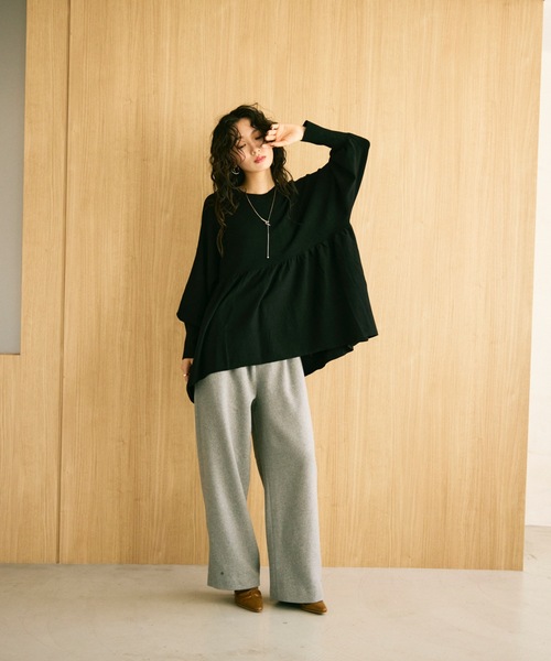 Lutim by u(ルチバイユー)の「Peplum knit volume top / ペプラムニットボリュームトップス(ニット/セーター・レディース・チャコールグレー/ナチュラル/ブラック・FREE)」の8枚目の写真