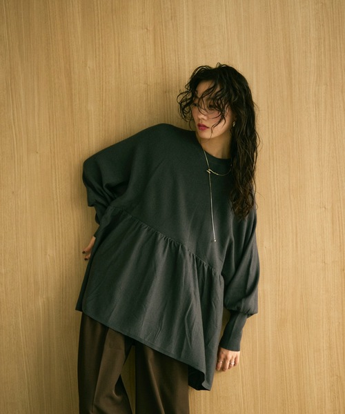 Lutim by u(ルチバイユー)の「Peplum knit volume top / ペプラムニットボリュームトップス(ニット/セーター・レディース・チャコールグレー/ナチュラル/ブラック・FREE)」の21枚目の写真