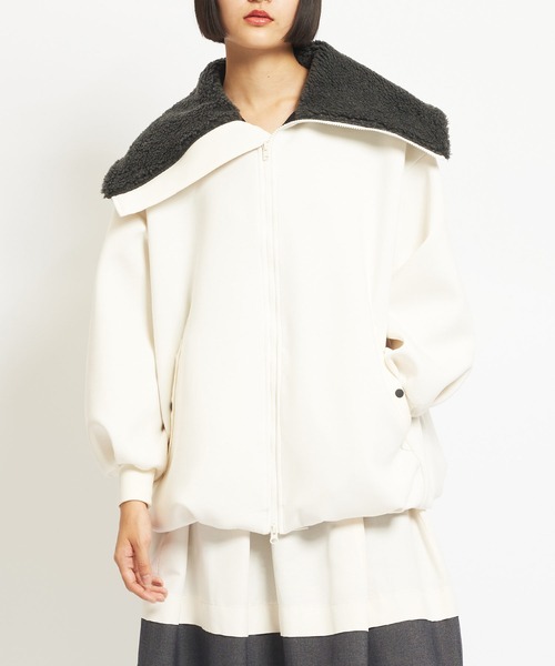 gomme（ゴム）の「ダンボールニット　ビッグカラージャケット（その他アウター・レディース・ブラック/アイボリー・MEDIUM）」の2枚目の写真