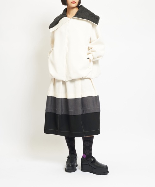 gomme（ゴム）の「ダンボールニット　ビッグカラージャケット（その他アウター・レディース・ブラック/アイボリー・MEDIUM）」の3枚目の写真