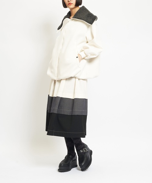 gomme（ゴム）の「ダンボールニット　ビッグカラージャケット（その他アウター・レディース・ブラック/アイボリー・MEDIUM）」の4枚目の写真